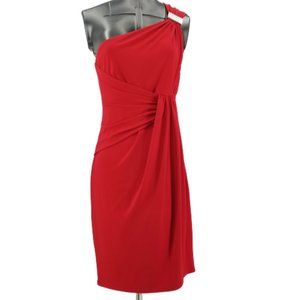 Laundry By Shelli Segal One-Shoulder Red Draped Cocktail Dress